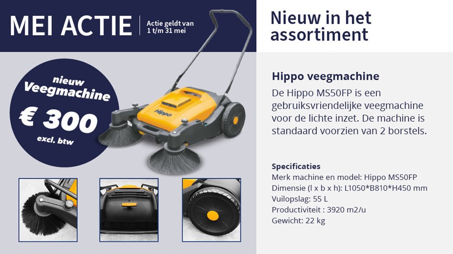 Mahler Heftrucks Mei actie Hippo veegmachine